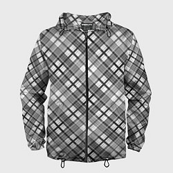 Ветровка с капюшоном мужская Черно белый узор в косую клетку, цвет: 3D-черный