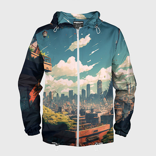 Мужская ветровка Вид на Токио будущего / 3D-Белый – фото 1