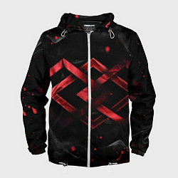 Ветровка с капюшоном мужская Красные ромбы и брызги, цвет: 3D-белый