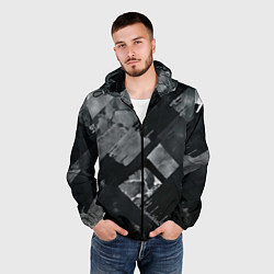 Ветровка с капюшоном мужская Серые полосы, цвет: 3D-черный — фото 2