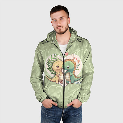 Мужская ветровка Мистер Влюбленный динозавр / 3D-Черный – фото 3