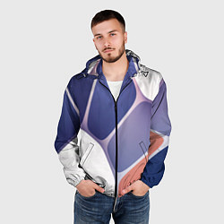 Ветровка с капюшоном мужская Узор из синих, фиолетовых, белых и оранжевых камне, цвет: 3D-черный — фото 2