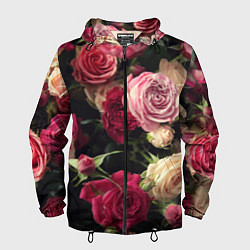 Ветровка с капюшоном мужская Нежные кустовые розы, цвет: 3D-черный
