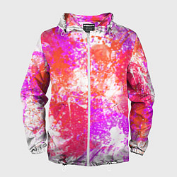 Ветровка с капюшоном мужская Разбрызганная красная краска - светлый фон, цвет: 3D-белый