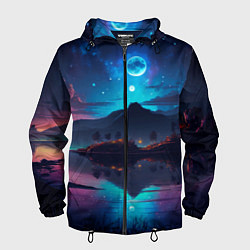 Ветровка с капюшоном мужская Ночное небо, пейзаж, цвет: 3D-черный