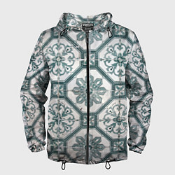 Мужская ветровка Серый паттерн из листьев, геометрии и кристаллов