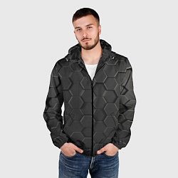 Ветровка с капюшоном мужская Abstraction hexagon grey, цвет: 3D-черный — фото 2