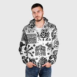 Ветровка с капюшоном мужская Знаки племени Майя, цвет: 3D-белый — фото 2