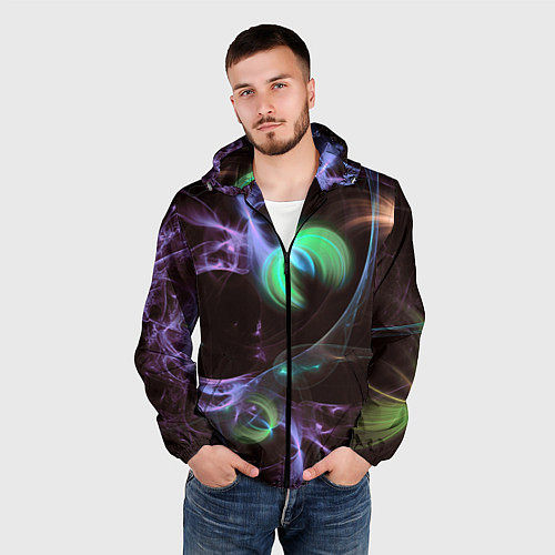 Мужская ветровка Магические фиолетовые волны и цветные космические / 3D-Черный – фото 3