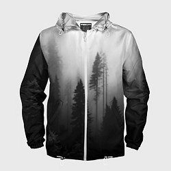 Ветровка с капюшоном мужская Красивый лес и туман, цвет: 3D-белый