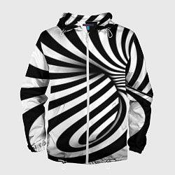 Ветровка с капюшоном мужская Оптические иллюзии зебра, цвет: 3D-белый