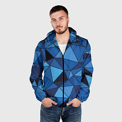 Ветровка с капюшоном мужская Синие треугольники, абстракт, цвет: 3D-черный — фото 2