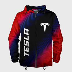 Ветровка с капюшоном мужская Tesla красный карбон, цвет: 3D-черный