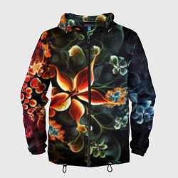 Ветровка с капюшоном мужская Абстрактные цветы, цвет: 3D-черный
