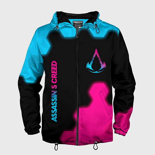 Мужская ветровка Assassins Creed - neon gradient: надпись, символ / 3D-Черный – фото 1