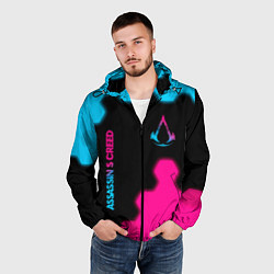 Ветровка с капюшоном мужская Assassins Creed - neon gradient: надпись, символ, цвет: 3D-черный — фото 2