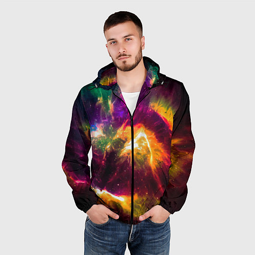 Мужская ветровка Небула в космосе разноцветная - нейронная сеть / 3D-Черный – фото 3