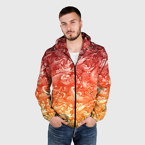 Мужская ветровка Огненная татуировка с элементами дракона / 3D-Черный – фото 3