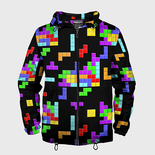 Мужская ветровка Неоновый тетрис на темном фоне / 3D-Черный – фото 1