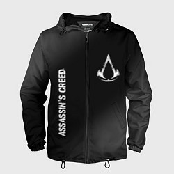 Ветровка с капюшоном мужская Assassins Creed glitch на темном фоне: надпись, си, цвет: 3D-черный