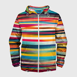 Ветровка с капюшоном мужская Разноцветные горизонтальные полосы, цвет: 3D-белый