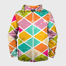 Ветровка с капюшоном мужская Весёлые ромбики, цвет: 3D-белый