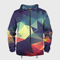 Ветровка с капюшоном мужская Разноцветный полигональный узор, цвет: 3D-черный