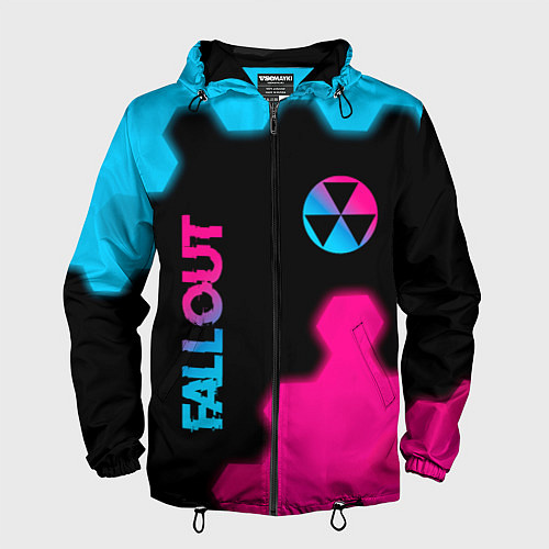 Мужская ветровка Fallout - neon gradient: надпись, символ / 3D-Черный – фото 1