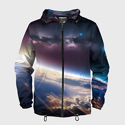 Ветровка с капюшоном мужская Планета и космос, цвет: 3D-черный