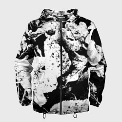 Ветровка с капюшоном мужская Листья черно-белое, цвет: 3D-черный