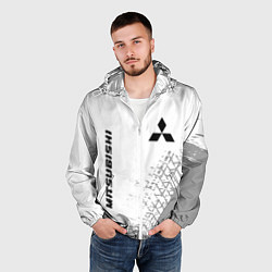 Ветровка с капюшоном мужская Mitsubishi speed на светлом фоне со следами шин: н, цвет: 3D-белый — фото 2