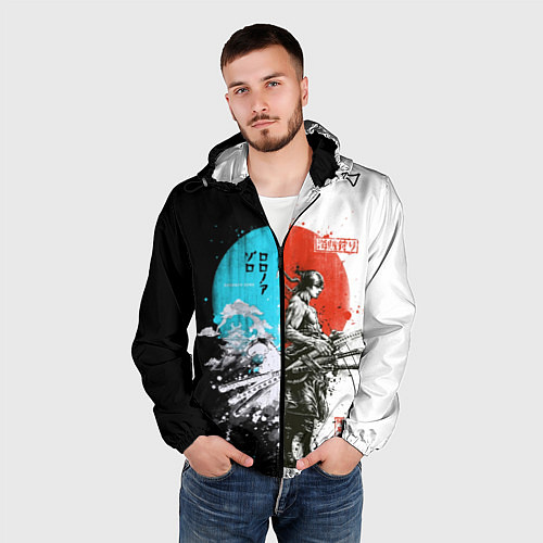 Мужская ветровка Зоро в инверсии - One Piece / 3D-Черный – фото 3