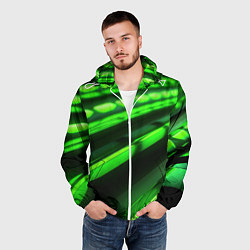 Ветровка с капюшоном мужская Green neon abstract, цвет: 3D-белый — фото 2
