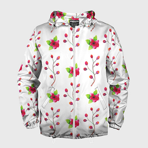 Мужская ветровка Red flowers / 3D-Белый – фото 1
