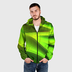 Ветровка с капюшоном мужская Светлый зеленый абстрактный фон, цвет: 3D-черный — фото 2