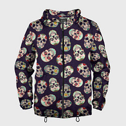 Ветровка с капюшоном мужская Узор с черепами Pattern with skulls, цвет: 3D-черный