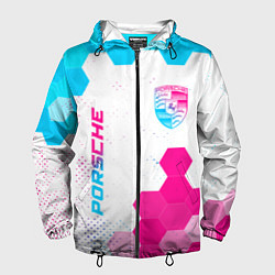 Ветровка с капюшоном мужская Porsche neon gradient style: надпись, символ, цвет: 3D-черный