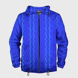 Ветровка с капюшоном мужская Кривые линии ярко-синий, цвет: 3D-черный