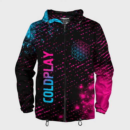 Мужская ветровка Coldplay - neon gradient: надпись, символ / 3D-Черный – фото 1