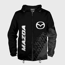 Ветровка с капюшоном мужская Mazda speed на темном фоне со следами шин: надпись, цвет: 3D-черный