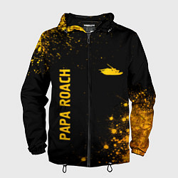 Ветровка с капюшоном мужская Papa Roach - gold gradient: надпись, символ, цвет: 3D-черный