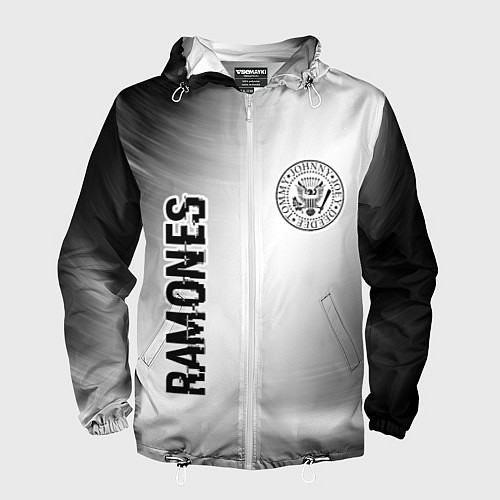 Мужская ветровка Ramones glitch на светлом фоне: надпись, символ / 3D-Белый – фото 1