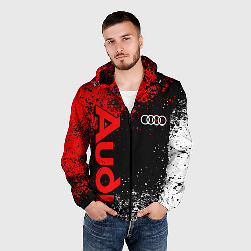 Мужская ветровка Ауди - красный и белый / 3D-Черный – фото 3