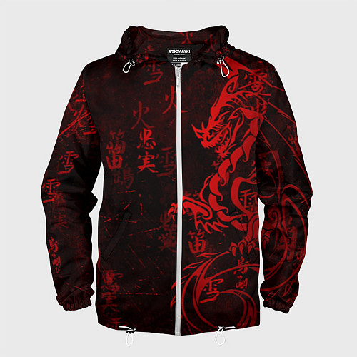 Мужская ветровка Красный дракон - иероглифы / 3D-Белый – фото 1