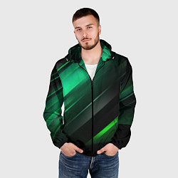 Ветровка с капюшоном мужская Black green abstract, цвет: 3D-черный — фото 2