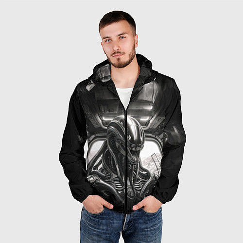 Мужская ветровка Ксеноморф в каюте космического корабля / 3D-Черный – фото 3