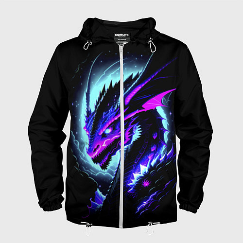 Мужская ветровка Морда дракона - неоновое свечение / 3D-Белый – фото 1