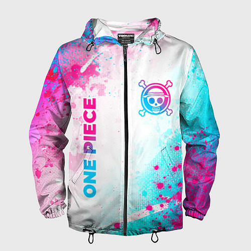 Мужская ветровка One Piece neon gradient style: надпись, символ / 3D-Черный – фото 1