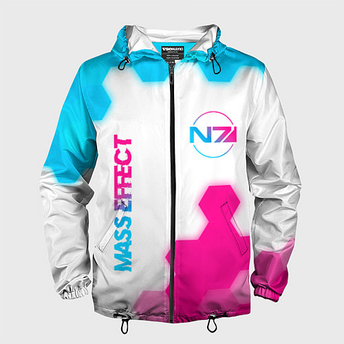 Мужская ветровка Mass Effect neon gradient style: надпись, символ / 3D-Черный – фото 1