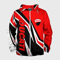 Ветровка с капюшоном мужская Ducati- red stripes, цвет: 3D-белый
